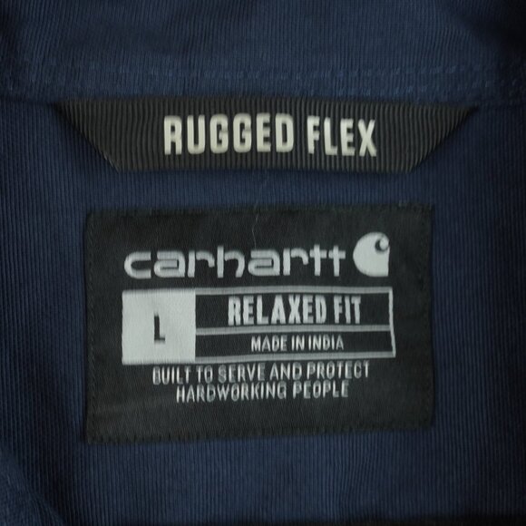 Carhartt Rugged Flex Ralaxed Fit Navy Blue Short Sleeve Button Up Shirt SZ Large - Picture 6 of 7